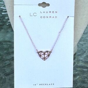 LC Lauren Conrad Rose Gold Tone Geometric Heart Pendant Necklace 16" NE11571RG